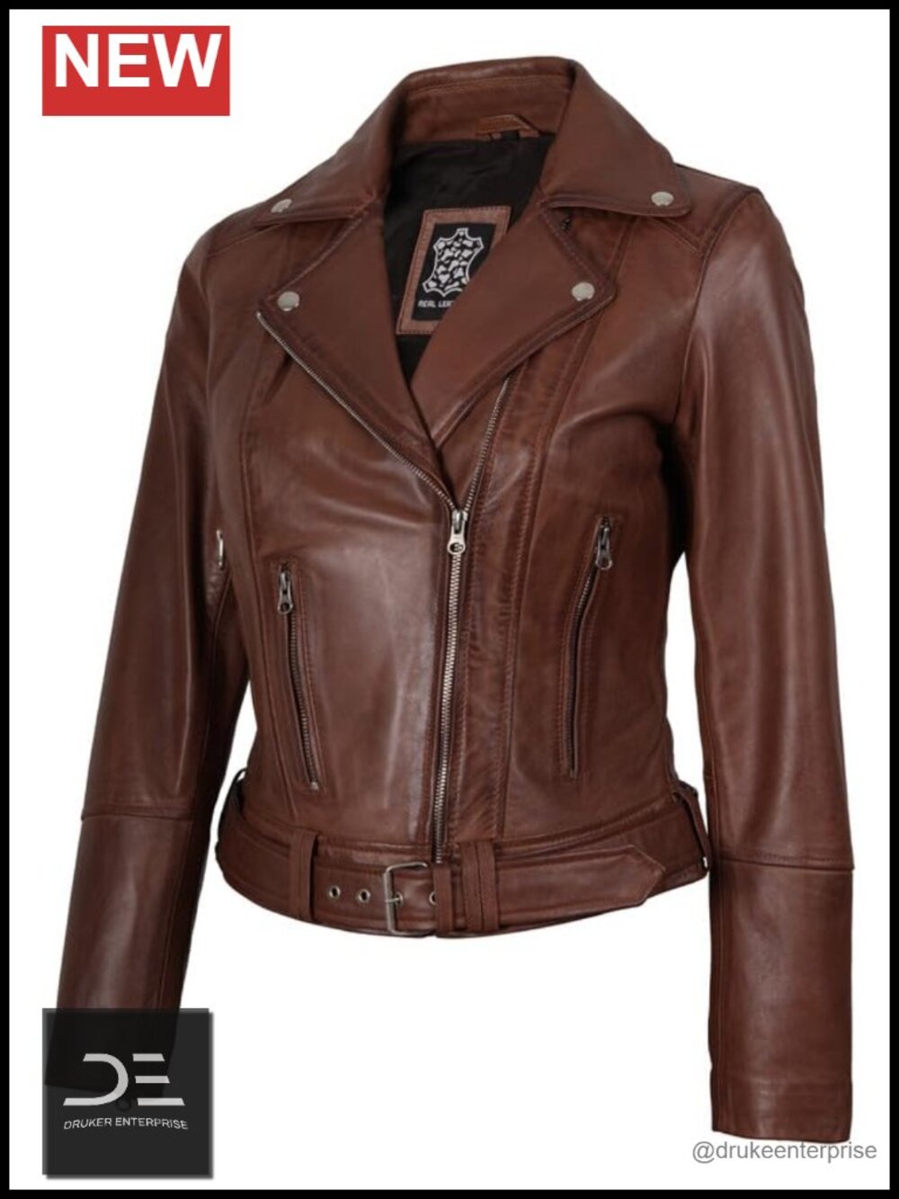 Real Lambskin Leather Jacket Women Asymmetrical Motorcycle Style